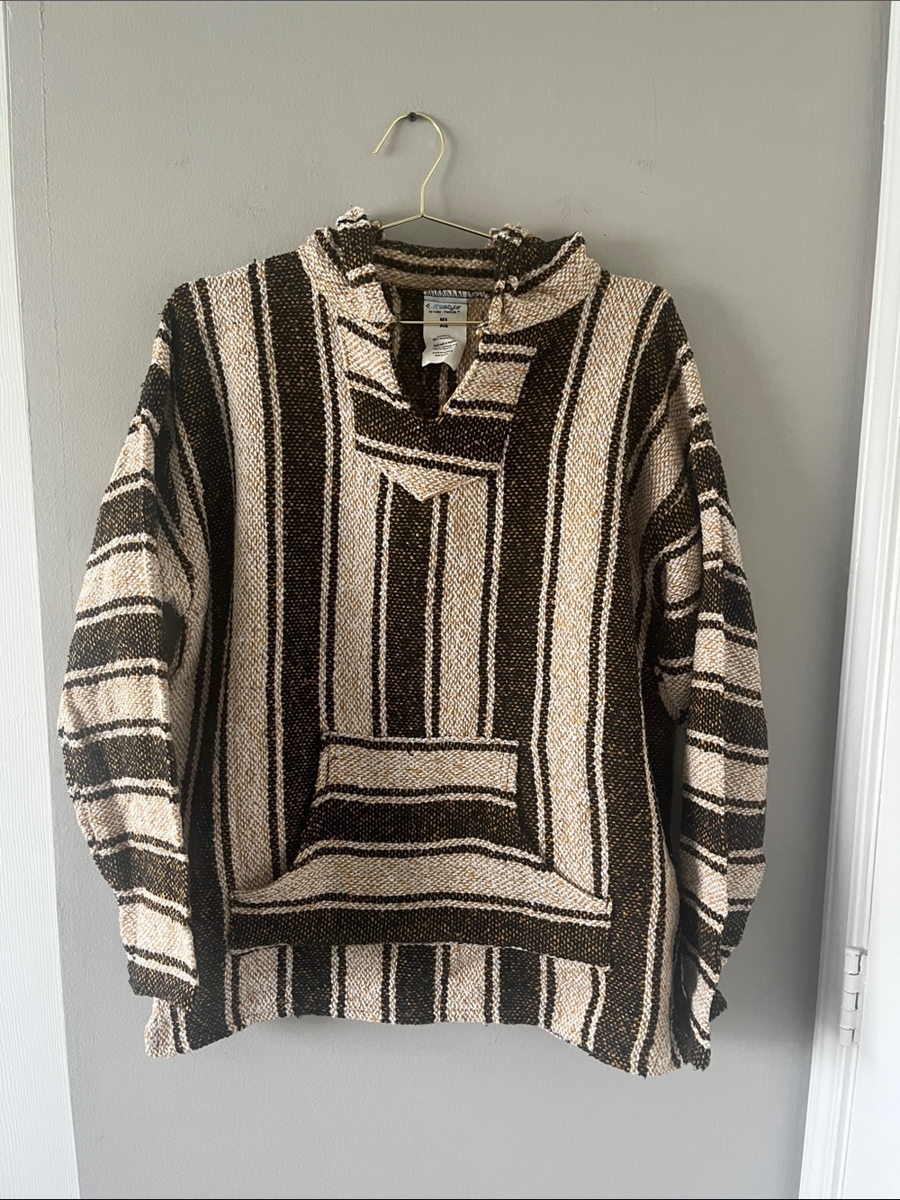 Striped Hooded Baja Sweater Hoodie in Brown and Cream